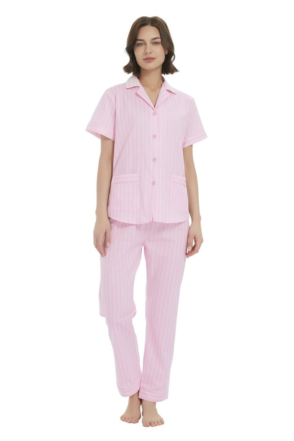100% Cotton Pajamas for Women Long-Sleeve Pjs Cozy Button Down Boyfriend Sleepwear L