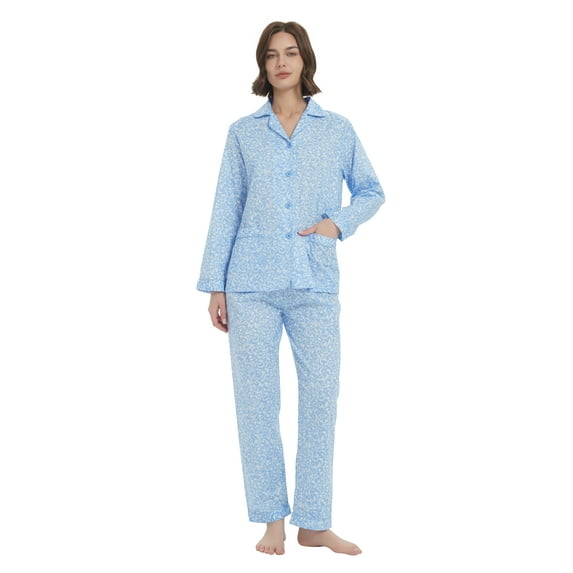 Kolipajam 100% Cotton Pajamas for Women Long-Sleeve Pjs Cozy Button Down Boyfriend Sleepwear L