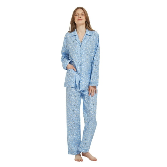 Kolipajam 100% Cotton Pajamas for Women Long-Sleeve Pjs Cozy Button Down Boyfriend Sleepwear L