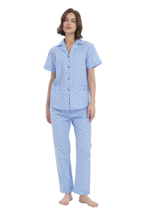 100% Cotton Pajamas for Women Long-Sleeve Pjs Cozy Button Down Boyfriend Sleepwear L
