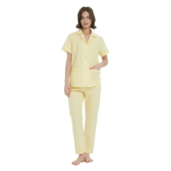 Kolipajam 100% Cotton Pajamas for Women Long-Sleeve Pjs Cozy Button Down Boyfriend Sleepwear M