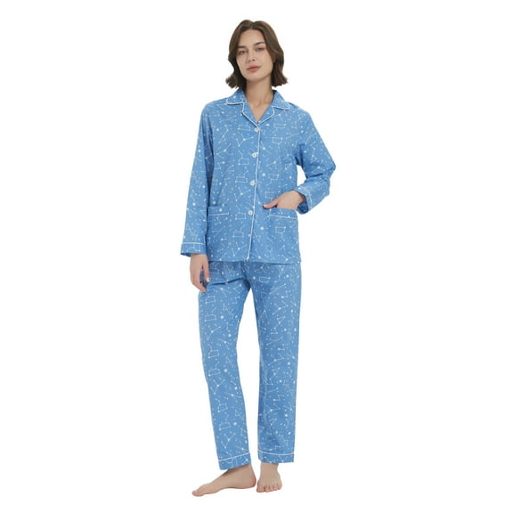 Kolipajam 100% Cotton Pajamas for Women Long-Sleeve Pjs Cozy Button Down Boyfriend Sleepwear M