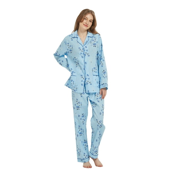Kolipajam 100% Cotton Pajamas for Women Long-Sleeve Pjs Cozy Button Down Boyfriend Sleepwear M