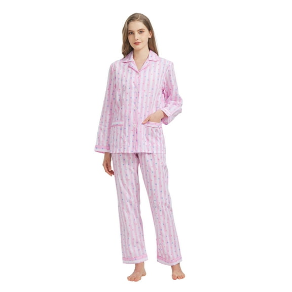 Kolipajam 100% Cotton Pajamas for Women Long-Sleeve Pjs Cozy Button Down Boyfriend Sleepwear M