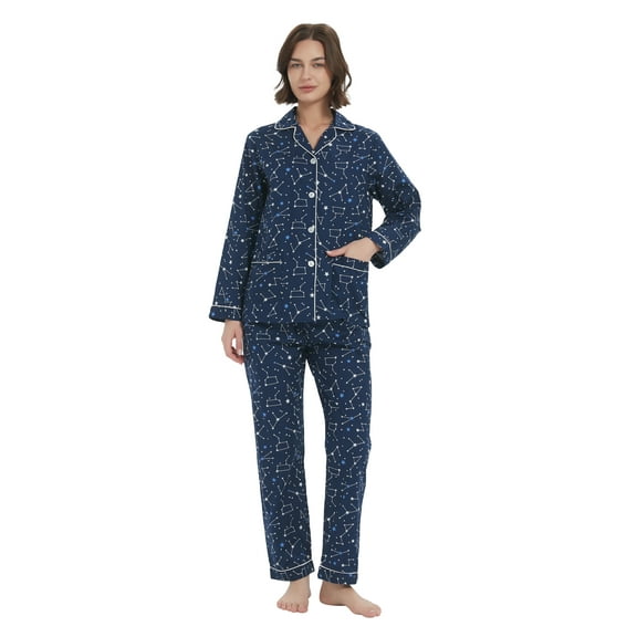 Kolipajam 100% Cotton Pajamas for Women Long-Sleeve Pjs Cozy Button Down Boyfriend Sleepwear M