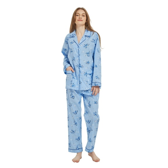 Kolipajam 100% Cotton Pajamas for Women Long-Sleeve Pjs Cozy Button Down Boyfriend Sleepwear M