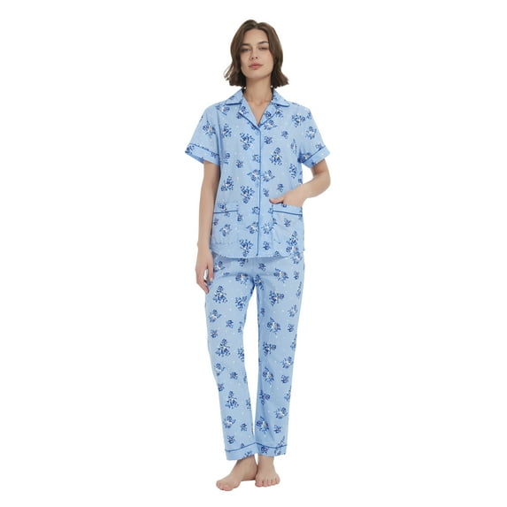 Kolipajam 100% Cotton Pajamas for Women Long-Sleeve Pjs Cozy Button Down Boyfriend Sleepwear M