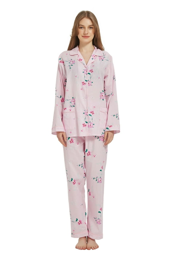 100% Cotton Pajamas for Women Long-Sleeve Pjs Cozy Button Down Boyfriend Sleepwear S