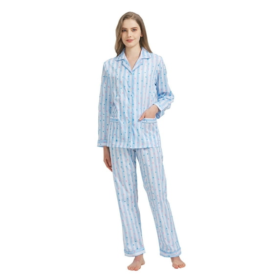 Kolipajam 100% Cotton Pajamas for Women Long-Sleeve Pjs Cozy Button Down Boyfriend Sleepwear XL