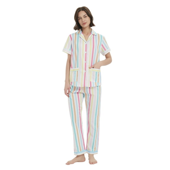 Kolipajam 100% Cotton Cozy Button Down Boyfriend Sleepwear Sets, Women's Multicolor 1-Pack