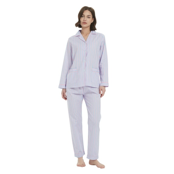 Kolipajam 100% Cotton Pajamas for Women Long-Sleeve Pjs Cozy Button Down Boyfriend Sleepwear M