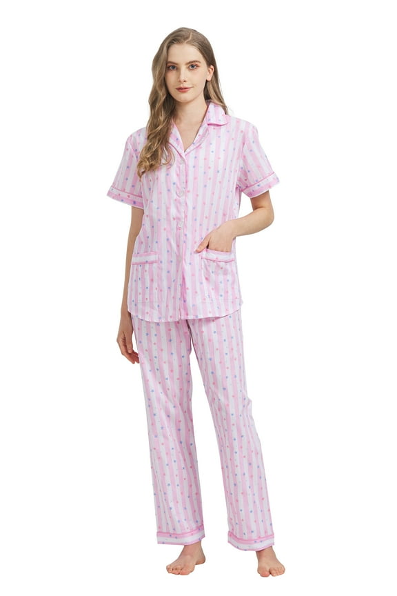 104% Cotton Pajamas for Women Long-Sleeve Pjs Cozy Button Down Boyfriend Sleepwear XXL
