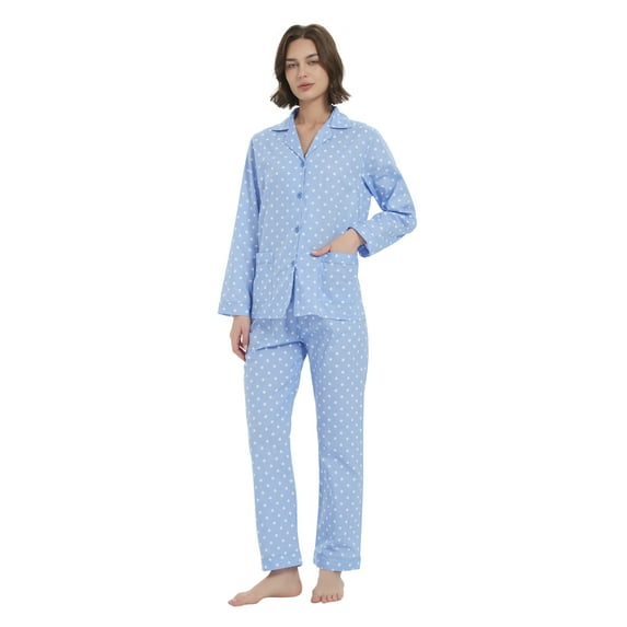 Kolipajam 100% Cotton Pajamas for Women Long-Sleeve Pjs Cozy Button Down Boyfriend Sleepwear S