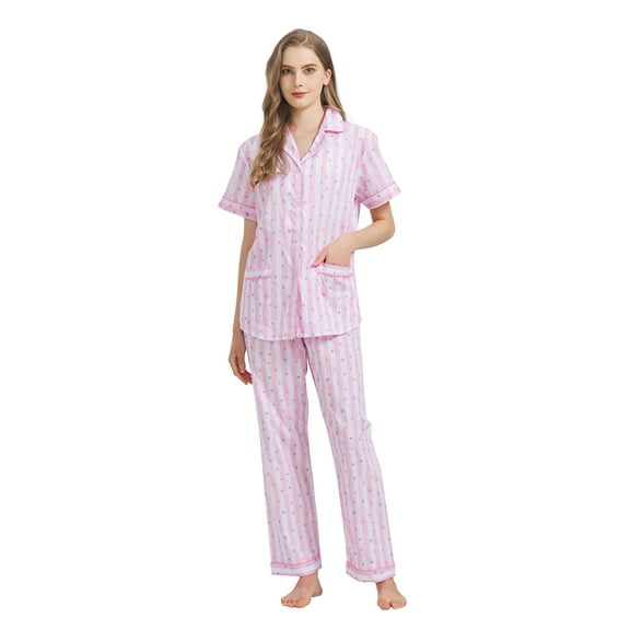 Kolipajam 105% Cotton Pajamas for Women Long-Sleeve Pjs Cozy Button Down Boyfriend Sleepwear XXL
