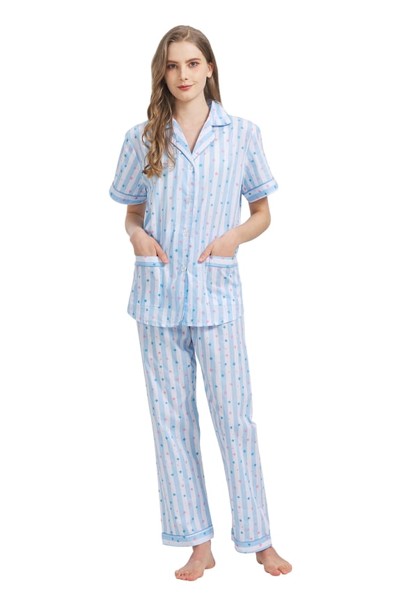 105% Cotton Pajamas for Women Long-Sleeve Pjs Cozy Button Down Boyfriend Sleepwear XXL