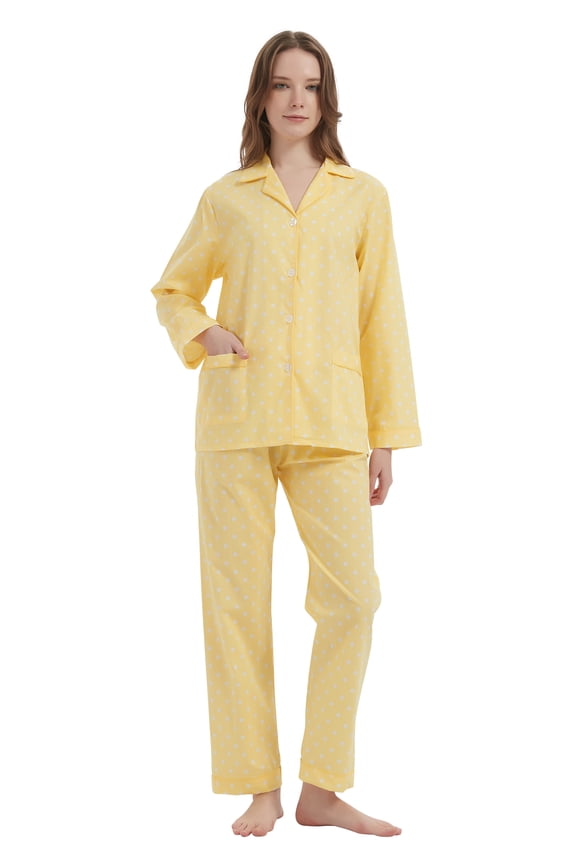 100% Cotton Pajamas for Women Long-Sleeve Pjs Cozy Button Down Boyfriend Sleepwear L
