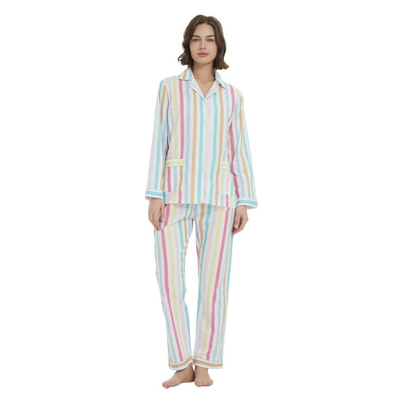 Kolipajam 100% Cotton Pajamas for Women Long-Sleeve Pjs Cozy Button Down Boyfriend Sleepwear L
