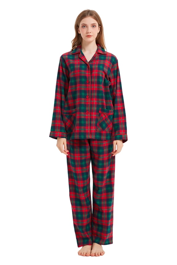 Couples Matching Pajamas Set 100% Cotton Flannel Pajamas for Couples with Pockets M