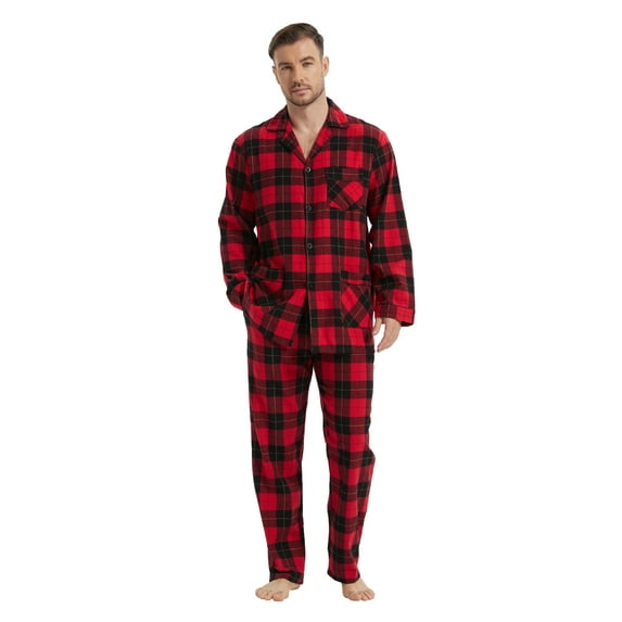 Kolipajam Men's 100% Cotton Flannel Pajama Set Yarn Dyed Cozy Bottom with Pockets Pjs for Men L