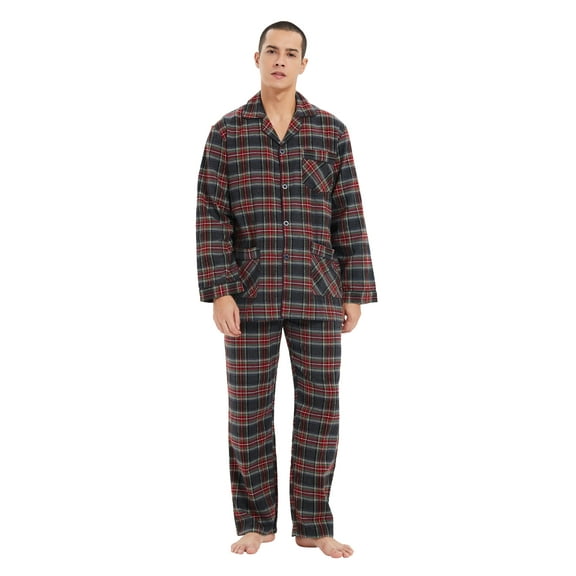 Kolipajam Men's 100% Cotton Flannel Pajama Set Yarn Dyed Cozy Bottom with Pockets Pjs for Men L