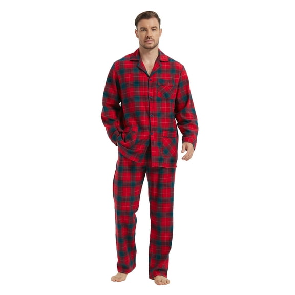 Kolipajam Men's 100% Cotton Flannel Pajama Set Yarn Dyed Cozy Bottom with Pockets Pjs for Men M