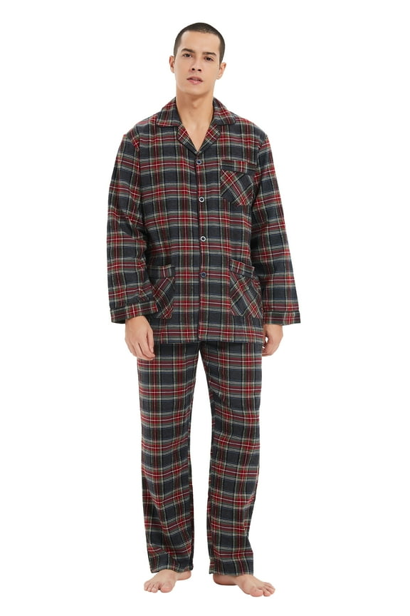 Men's 100% Cotton Flannel Pajama Set Yarn Dyed Cozy Bottom with Pockets Pjs for Men M