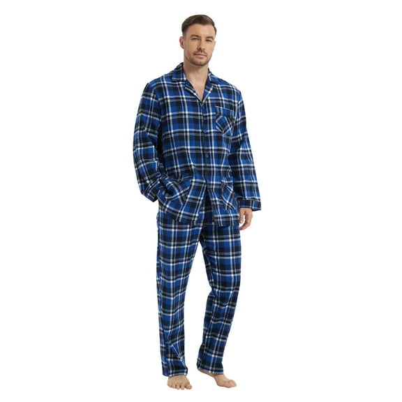 Kolipajam Men's 100% Cotton Flannel Pajama Set Yarn Dyed Cozy Bottom with Pockets Pjs for Men S