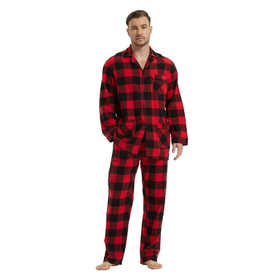 Kolipajam Men's 100% Cotton Flannel Pajama Set Yarn Dyed Cozy Bottom with Pockets Pjs for Men S