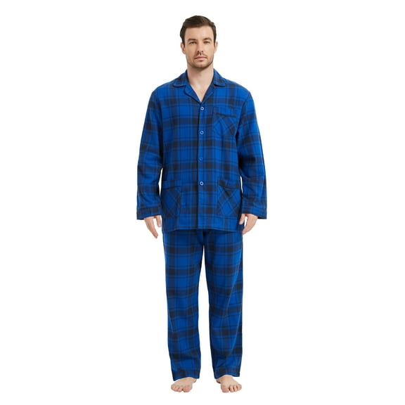 Kolipajam Men's 100% Cotton Flannel Pajama Set Yarn Dyed Pjs for Men Bottom with Pockets L