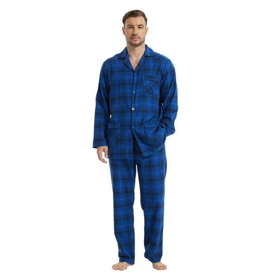 Kolipajam Men's 100% Cotton Flannel Pajama Set Yarn Dyed Pjs for Men Bottom with Pockets M