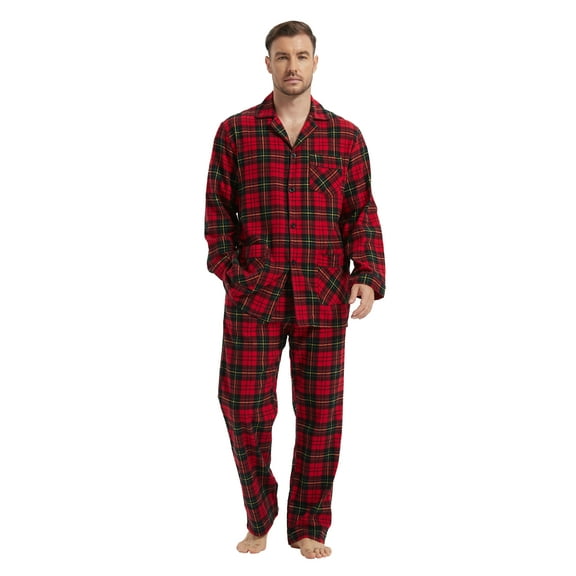 Kolipajam Men's 100% Cotton Flannel Pajama Set Yarn Dyed Pjs for Men Bottom with Pockets M
