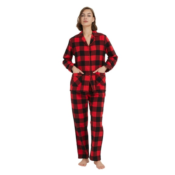 Kolipajam Women's 100% Cotton Flannel Pajama Set Cozy Drawstring Waist Winter Pjs for Women M