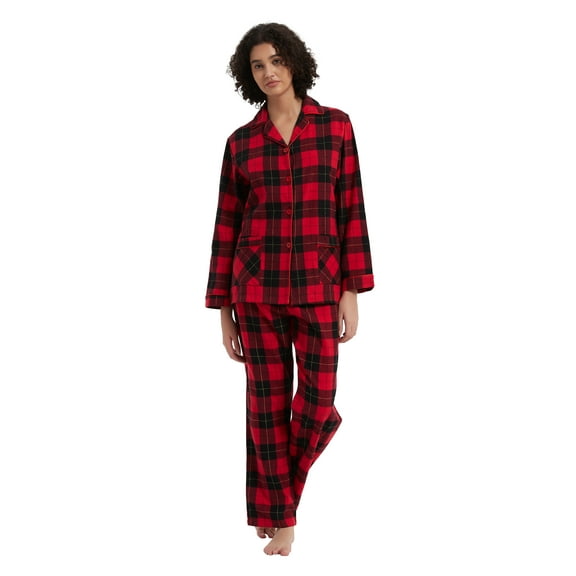 Kolipajam Women's 100% Cotton Flannel Pajama Set Cozy Drawstring Waist Winter Pjs for Women M