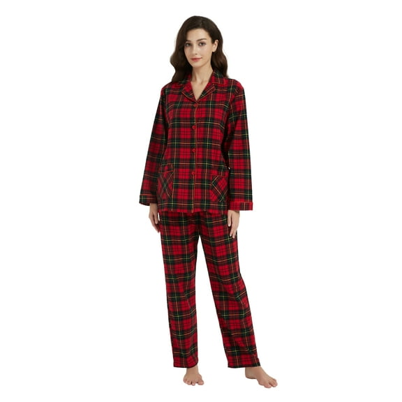 Kolipajam Women's 100% Cotton Flannel Pajama Set Cozy Drawstring Waist Winter Pjs for Women XL
