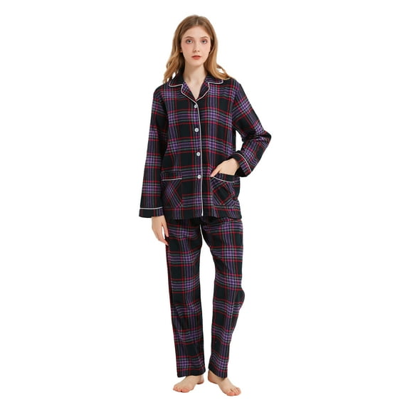 Kolipajam Women's 100% Cotton Flannel Pajama Set Yarn Dyed Cozy Long Sleeve Winter Pjs for Women M