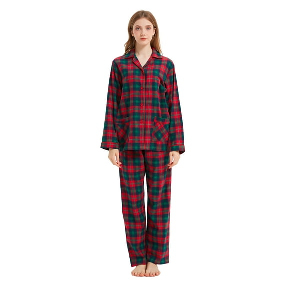 Kolipajam Women's 100% Cotton Flannel Pajama Set Yarn Dyed Cozy Long Sleeve Winter Pjs for Women M