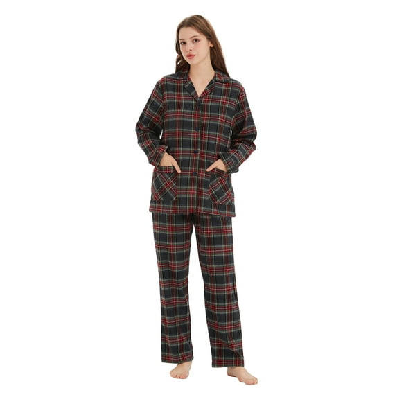 Kolipajam Women's 100% Cotton Flannel Pajama Set Yarn Dyed Cozy Long Sleeve Winter Pjs for Women XL