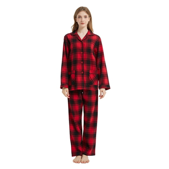 Kolipajam Women's 100% Cotton Flannel Pajama Set Yarn Dyed Cozy Long Sleeve Winter Pjs for Women XXL