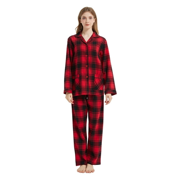 Kolipajam Women's 100% Cotton Flannel Pajama Set Yarn Dyed Cozy Long Sleeve Winter Pjs for Women XXL