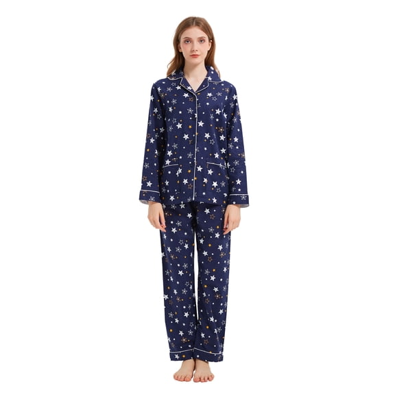 Kolipajam Women's 100% cotton Flannel Pajama Set Cozy Drawstring Waist Winter Pjs for Women L