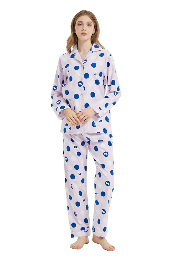Women's 100% cotton Flannel Pajama Set Cozy Drawstring Waist Winter Pjs for Women M