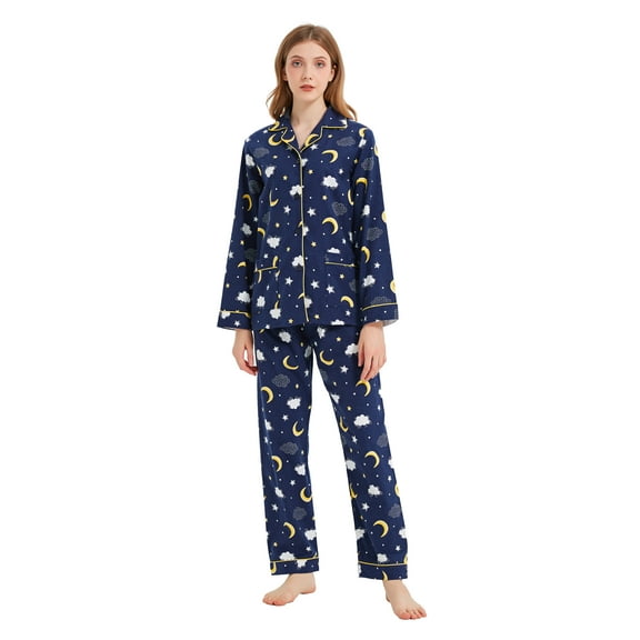 Kolipajam Women's 100% cotton Flannel Pajama Set Cozy Drawstring Waist Winter Pjs for Women M