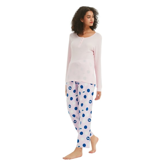 Kolipajam Women's Cotton Flannel Pajama Set Cozy Drawstring Waist Winter PJs for Women M