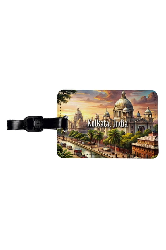 Kolkata, India Travel City Country Stamp Faux Leather Travel Luggage Tag