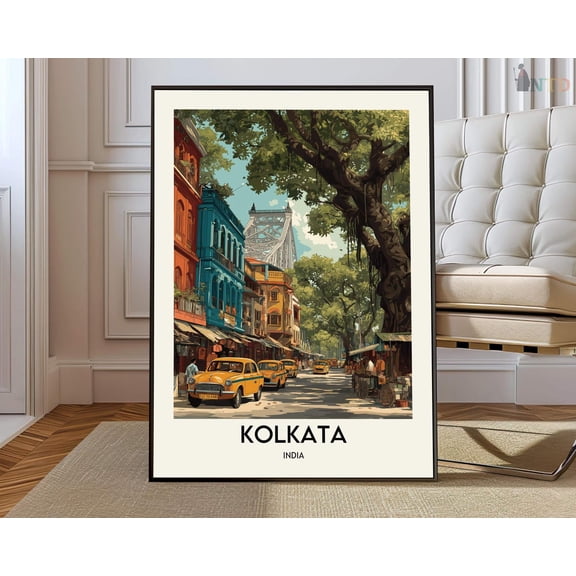 Kolkata Poster, India City Map Travel Art, Unframed Paper Poster 16x20in