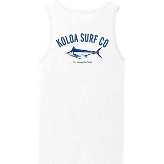 Koloa Surf Hawaiian Blue Marlin Logo Heavyweight Cotton Tank Top-S-White/c