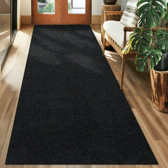 Koloko Outdoor Runner Rug Indoor Non-Slip Area Rugs Custom Size Carpet Runners with Rubber Backing Mat for Hallway Kitchen Entryway Garage Laundry Solid Black, 3ft x 19ft