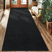 Koloko Outdoor Runner Rug Indoor Non-Slip Area Rugs Custom Size Carpet Runners with Rubber Backing Mat for Hallway Kitchen Entryway Garage Laundry Solid Black, 2ft x 6ft