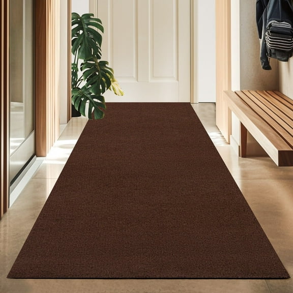 Koloko Outdoor Runner Rug Indoor Non-Slip Long Rugs Custom Size Carpet Runners with Rubber Backing Mat for Hallway Kitchen Entryway Garage Laundry Dark Brown, 2ft x 9ft