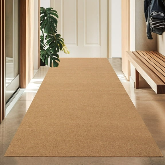 Koloko Outdoor Runner Rug Indoor Non-Slip Long Rugs Custom Size Carpet Runners with Rubber Backing Mat for Hallway Kitchen Entryway Garage Laundry Light Brown, 2ft x 8ft